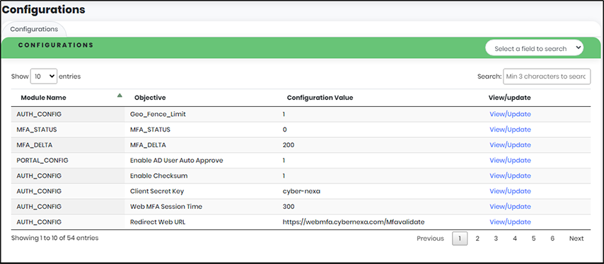 Configurations Screen - CyLock
